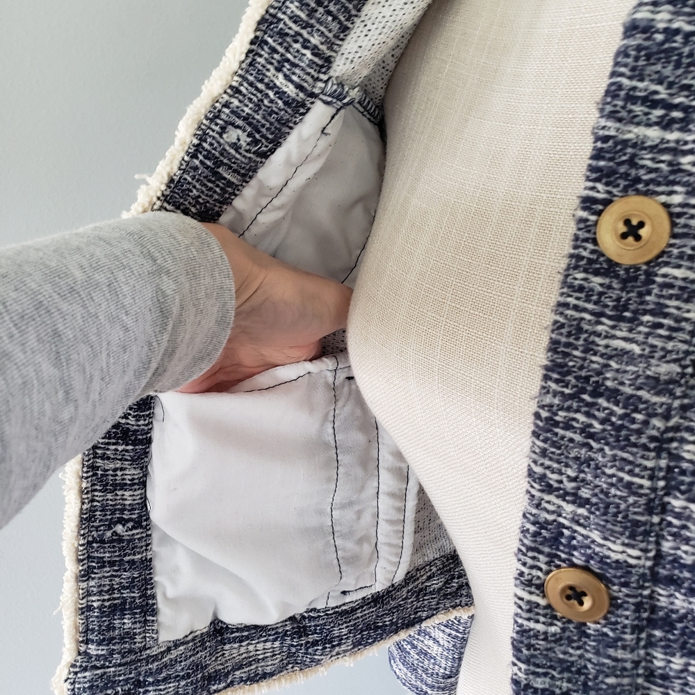 Anthropologie Ett Twa Tweed Jacket Womens Size Xs Blue Cream - Picture 5 of 12